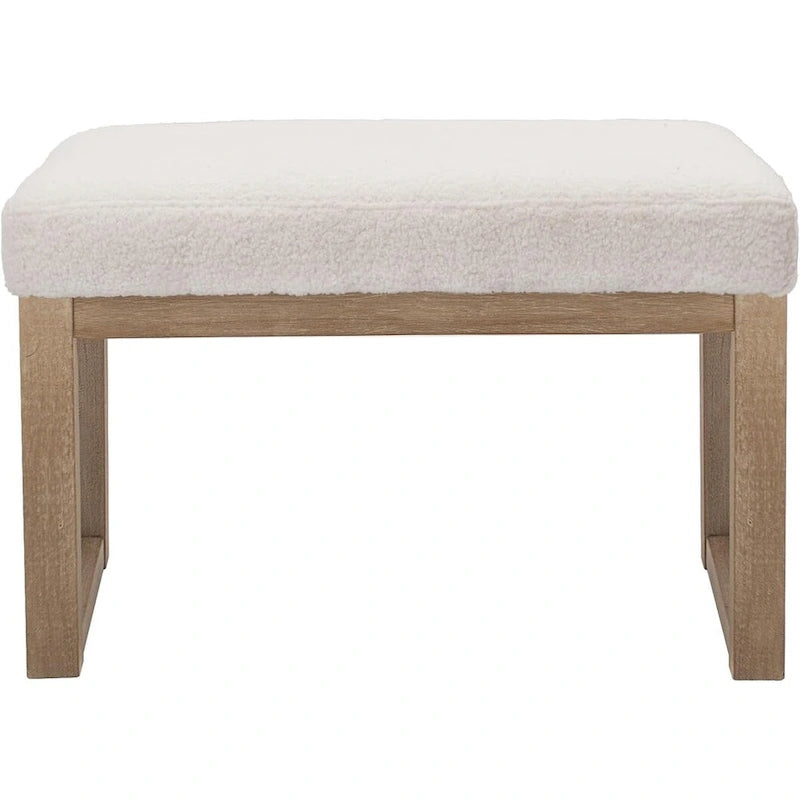 27 inch Wide Rectangle Ottoman Bench White Footstool, Velvet Look,White