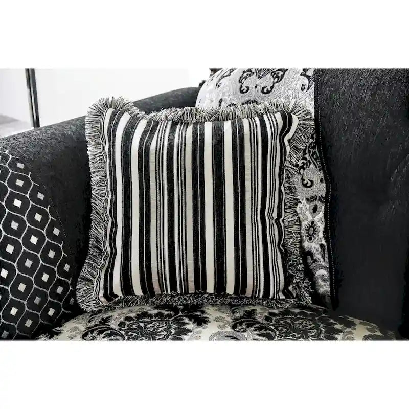 Dhumketu Traditional Black Fabric Semi-Firm Loveseat by Gracewood Hollow