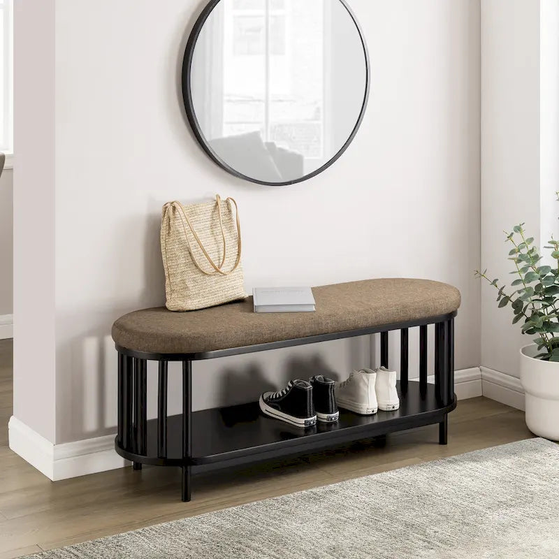 Middlebrook Scandi Upholstered-Top Storage Bench with Lower Shelf