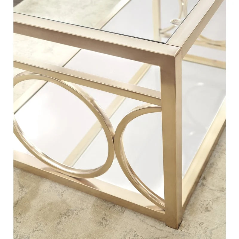 Steve Silver Oria Modern Tempered Glass and Gold Metal Side Table