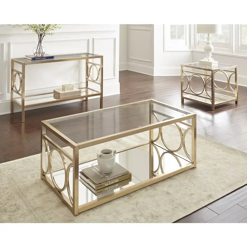 Steve Silver Oria Modern Tempered Glass and Gold Metal Side Table