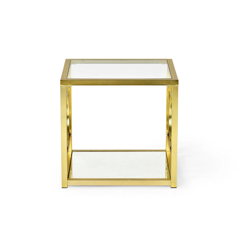 Steve Silver Oria Modern Tempered Glass and Gold Metal Side Table