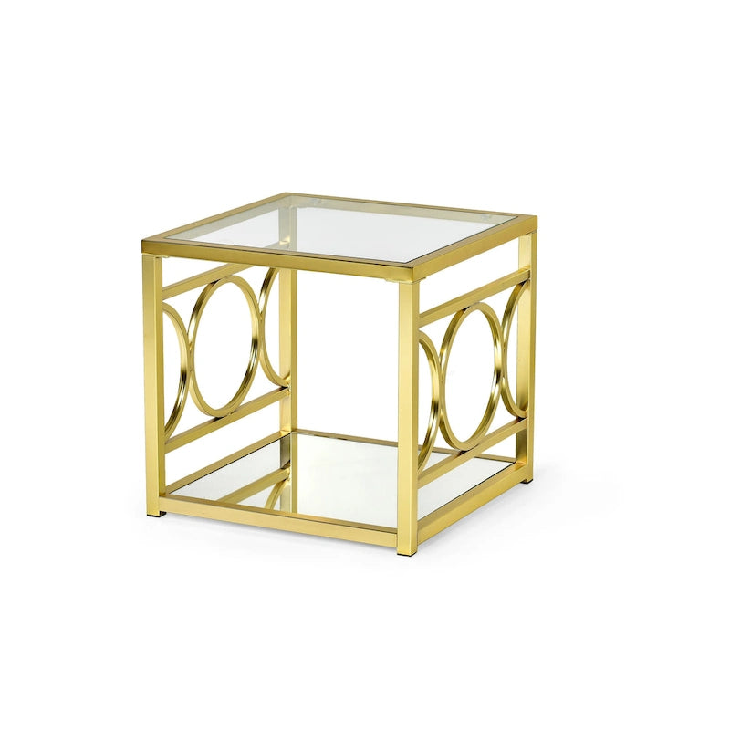 Steve Silver Oria Modern Tempered Glass and Gold Metal Side Table