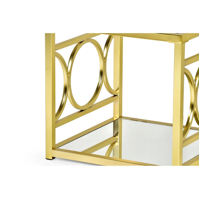 Steve Silver Oria Modern Tempered Glass and Gold Metal Side Table