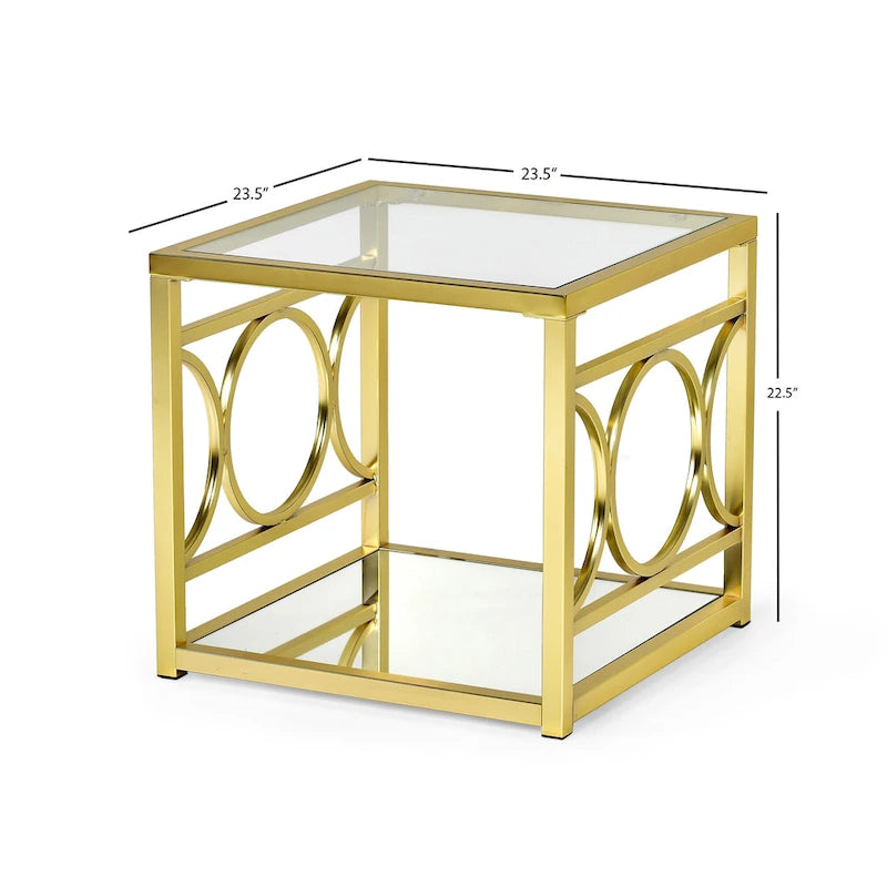 Steve Silver Oria Modern Tempered Glass and Gold Metal Side Table
