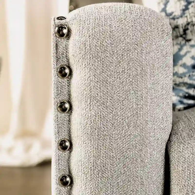 Kenwood Transitional Light Grey Fabric Upholstered Nailhead Trim Sloped Arms Sofa by Furniture of America