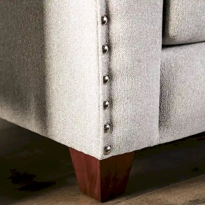 Kenwood Transitional Light Grey Fabric Upholstered Nailhead Trim Sloped Arms Sofa by Furniture of America