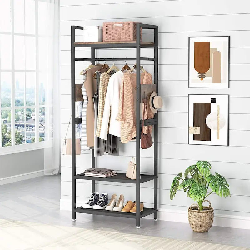 Freestanding Closet Organizer Hall Tree Garments Rack for Bedroom