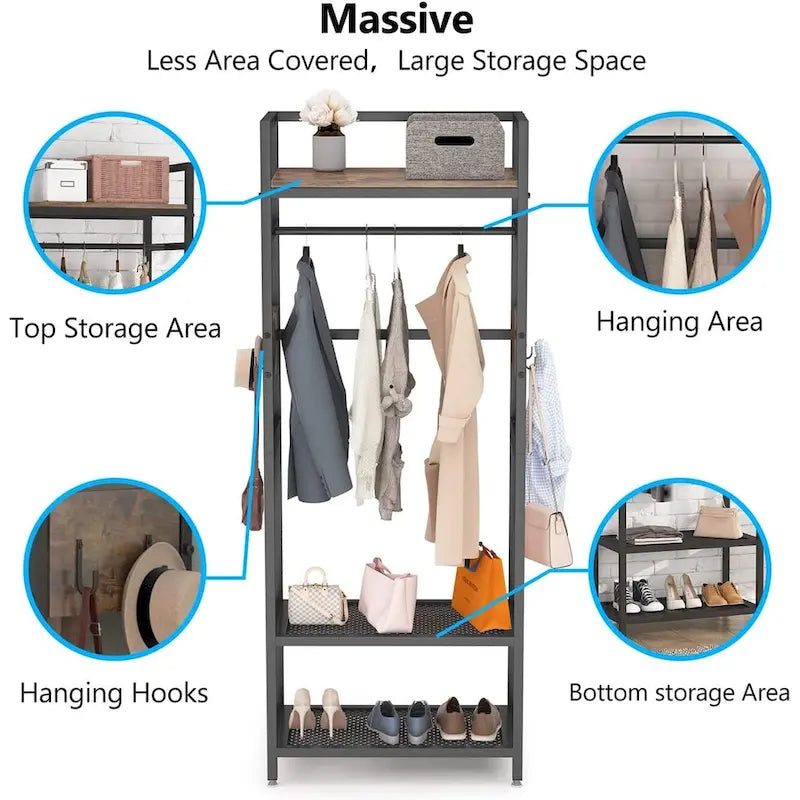 Freestanding Closet Organizer Hall Tree Garments Rack for Bedroom