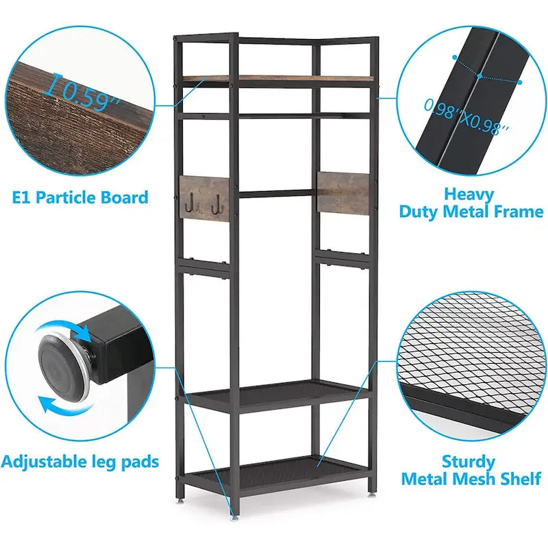 Freestanding Closet Organizer Hall Tree Garments Rack for Bedroom