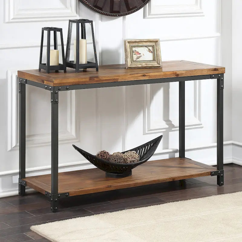 Steve Silver Leyburn Industrial Wood and Metal Console Table