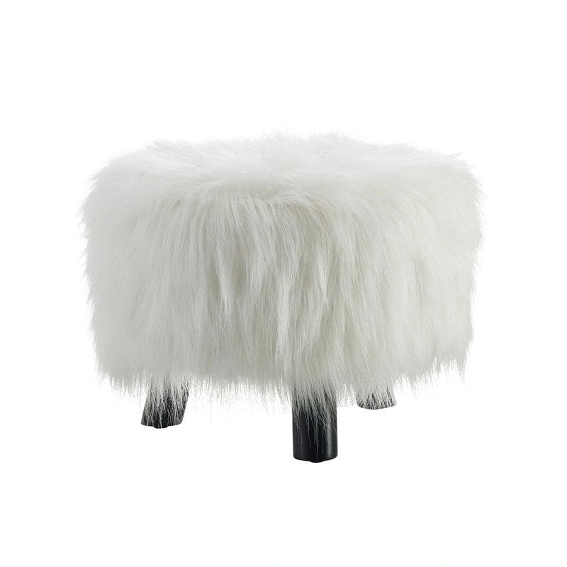 Silver Orchid Karlweis White Shag Faux Fur Ottoman