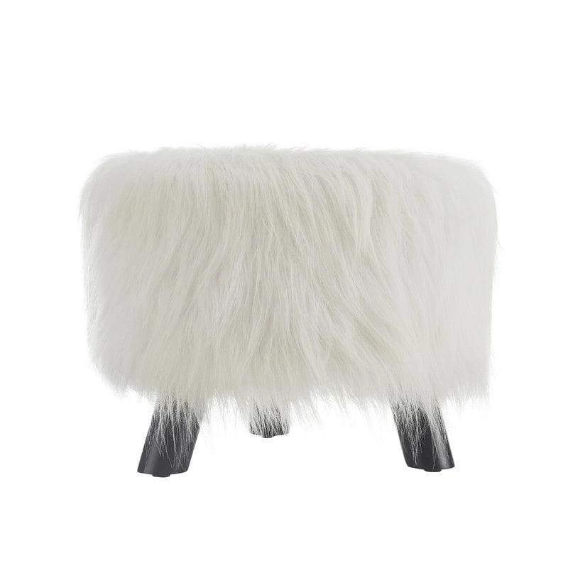 Silver Orchid Karlweis White Shag Faux Fur Ottoman