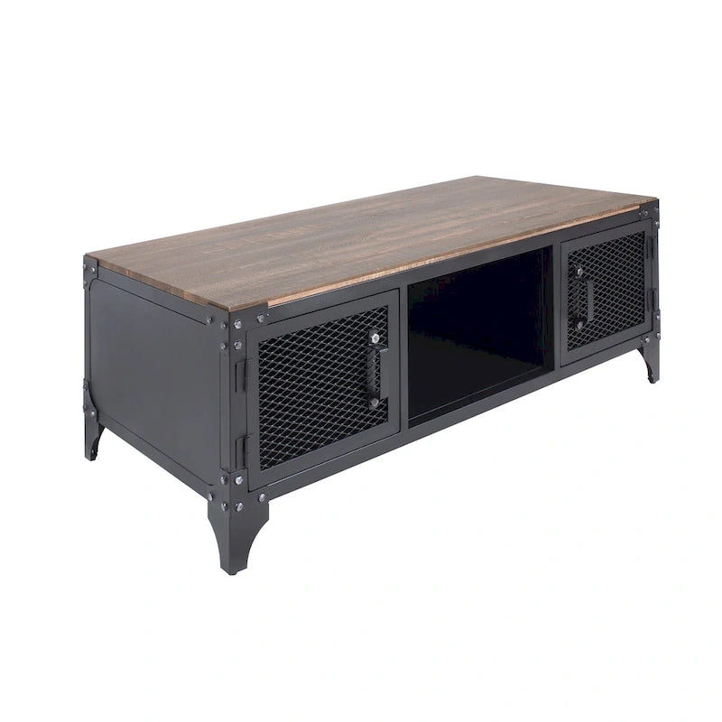 Conner Rustic Black and Dark Walnut 48-inch Steel Storage Coffee Table by Furniture of America