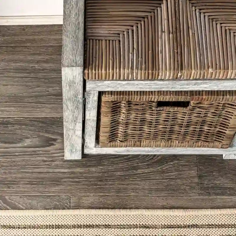 happimess Rustic 30 2 Drawer Wicker Storage Bench, Gray