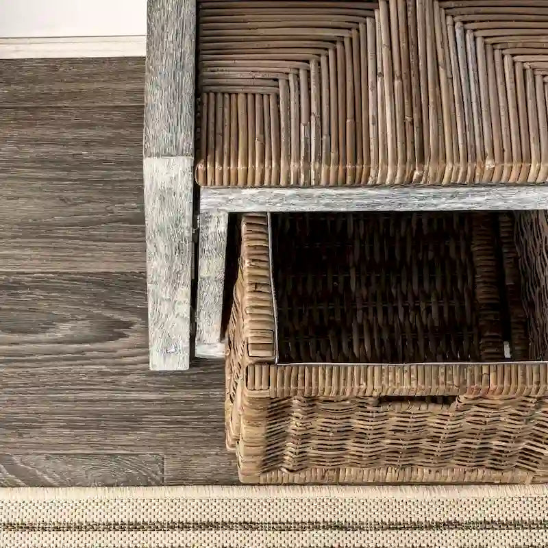 happimess Rustic 30 2 Drawer Wicker Storage Bench, Gray