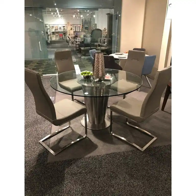 Clear Glass Round Table with Stainless Steel Base Or Lazy Susan