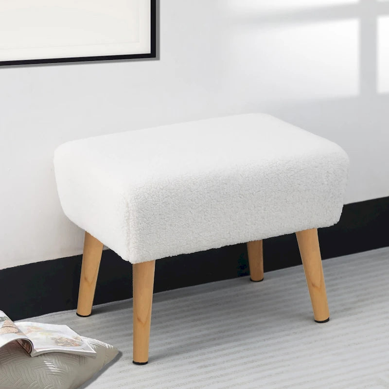 Adeco Ottoman Foot Rest Stool with Wood Legs