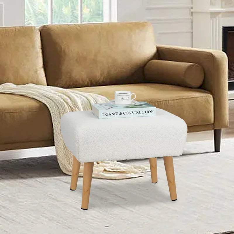 Adeco Ottoman Foot Rest Stool with Wood Legs