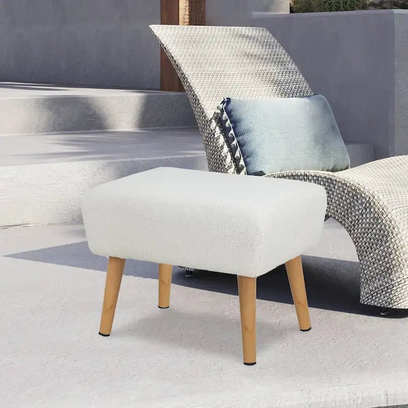 Adeco Ottoman Foot Rest Stool with Wood Legs