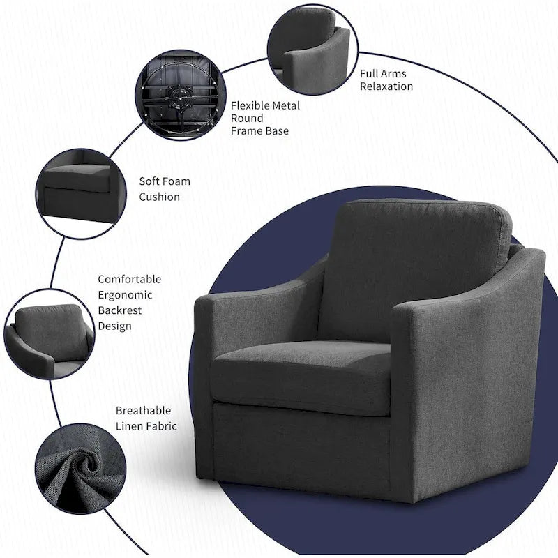 Mixoy 360 Degree Swivel Accent Sofa Chair,Linen Square Armchair