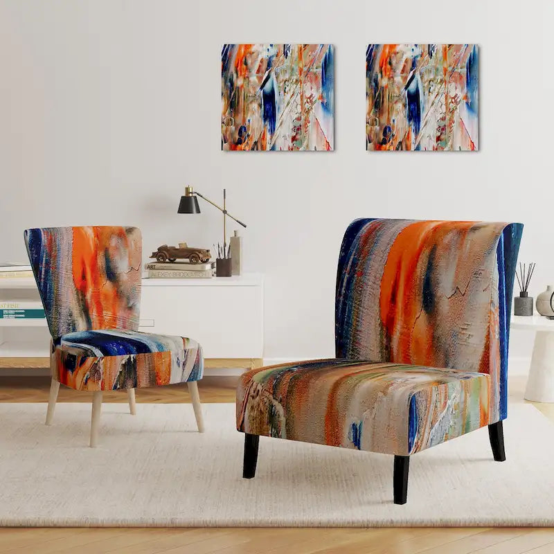 Designart Colorful Abstract Painting Strokes II Upholstered Modern Accent Chair and Arm Chair