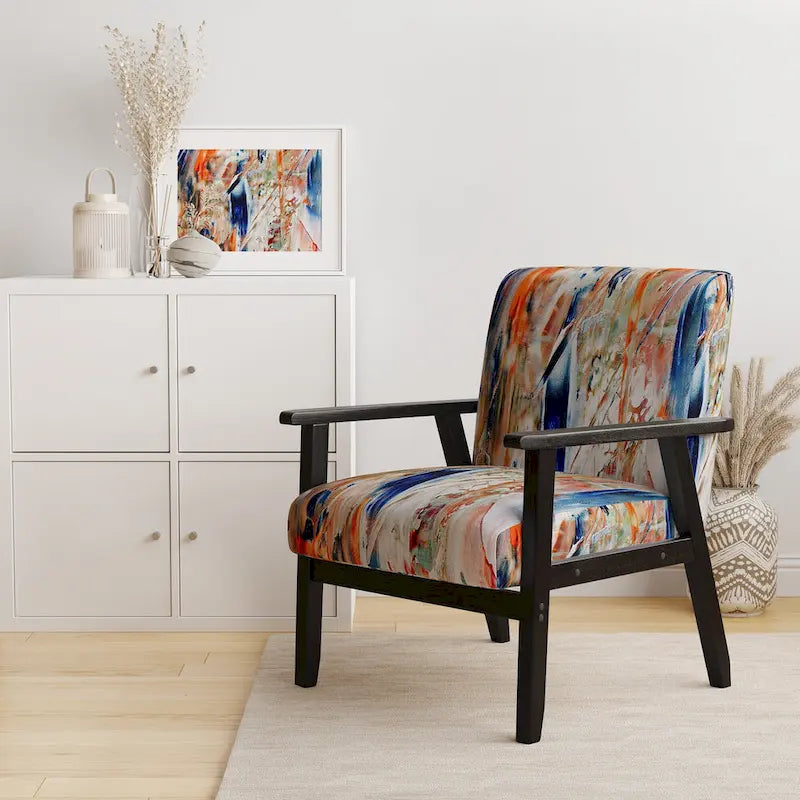 Designart Colorful Abstract Painting Strokes II Upholstered Modern Accent Chair and Arm Chair