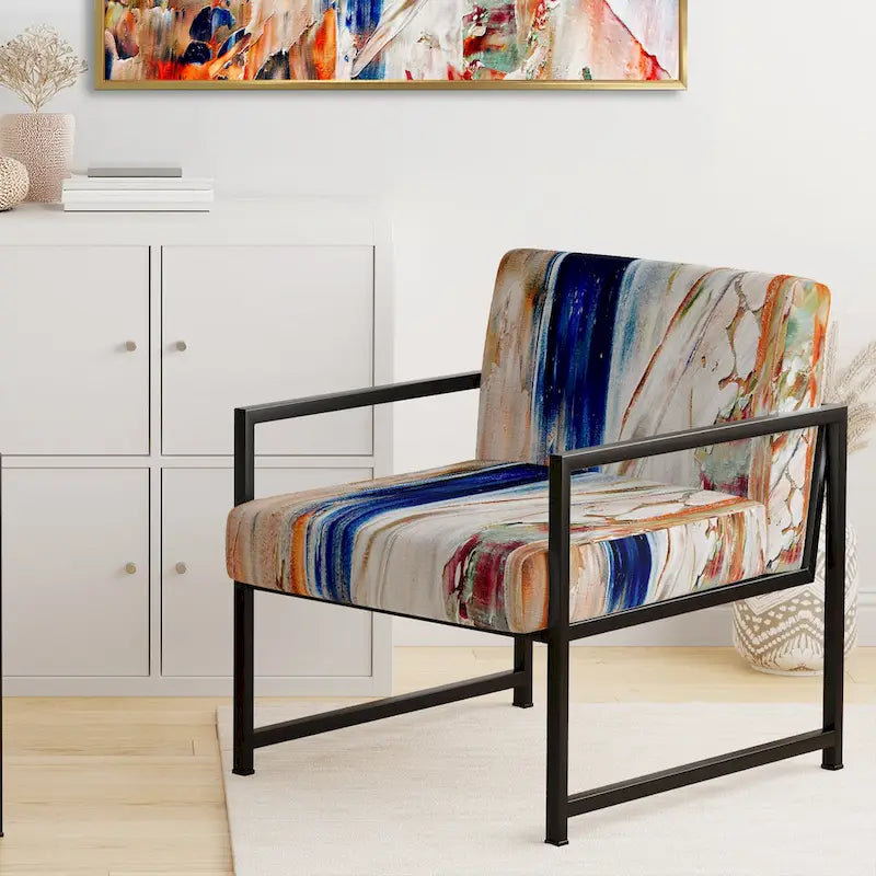 Designart Colorful Abstract Painting Strokes II Upholstered Modern Accent Chair and Arm Chair