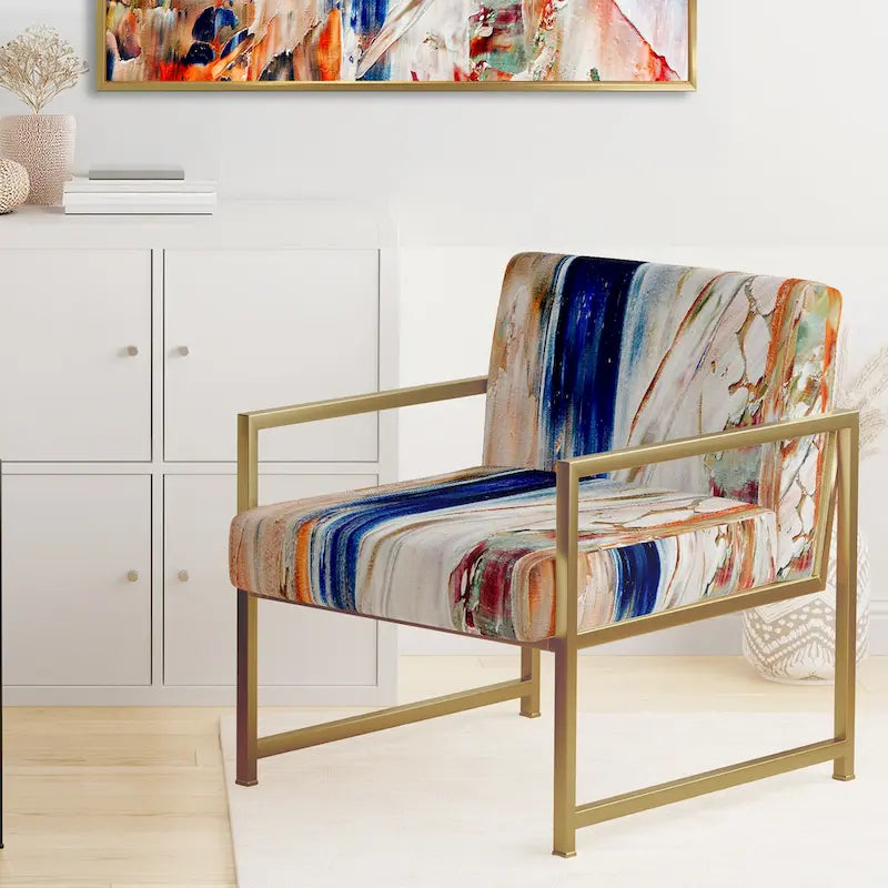 Designart Colorful Abstract Painting Strokes II Upholstered Modern Accent Chair and Arm Chair