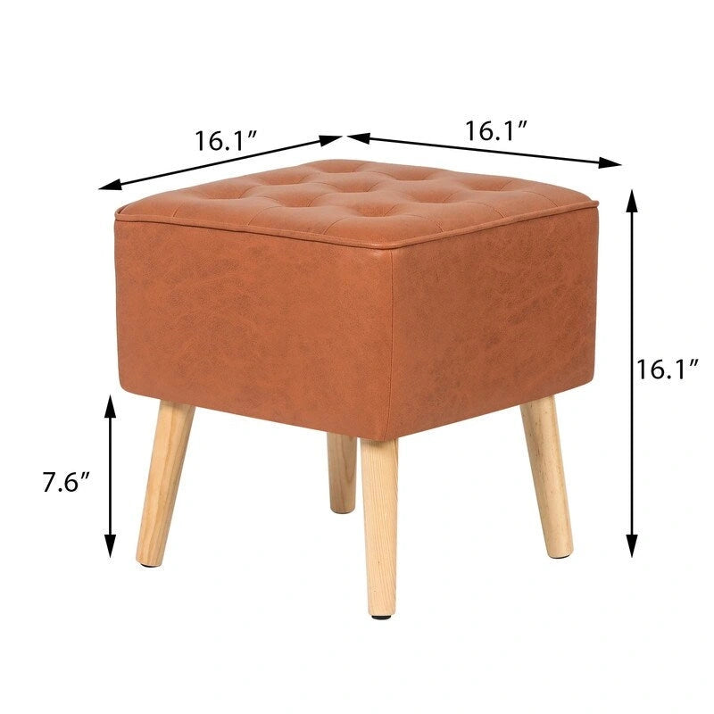 Adeco Square Faux Leather Tufted Footstool Ottoman Footrest Stool