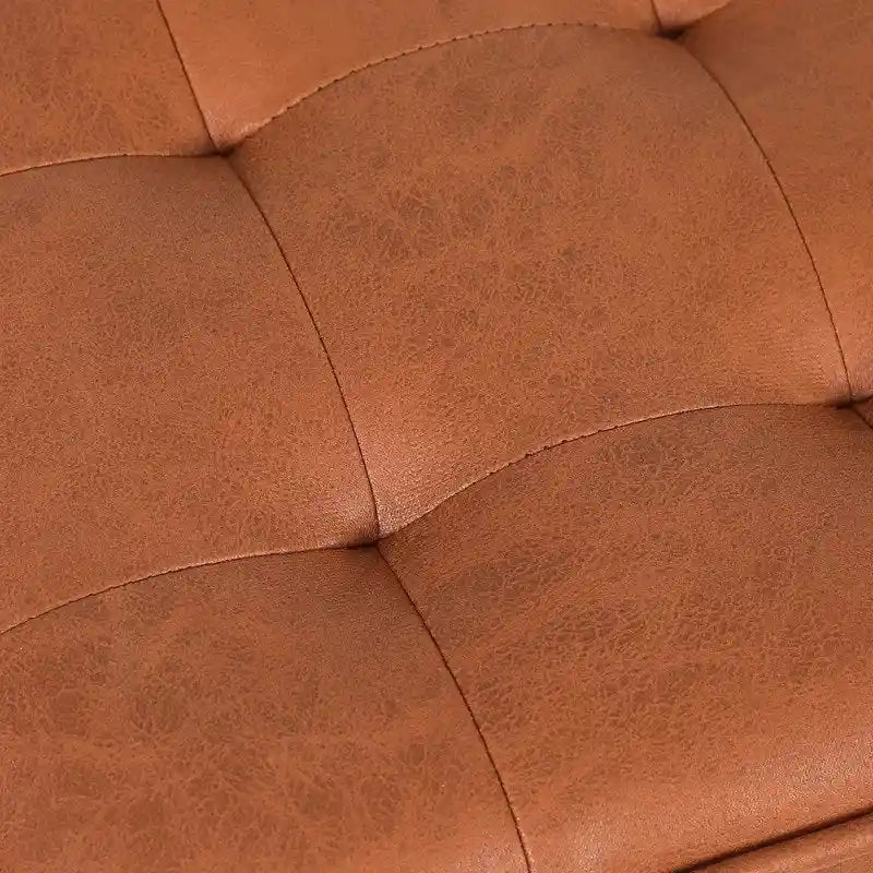 Adeco Square Faux Leather Tufted Footstool Ottoman Footrest Stool