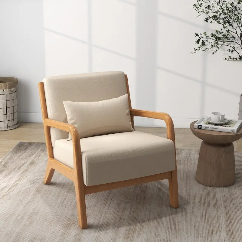 Mid-Century Modern Fabric Upholstered Wood Arm Chair