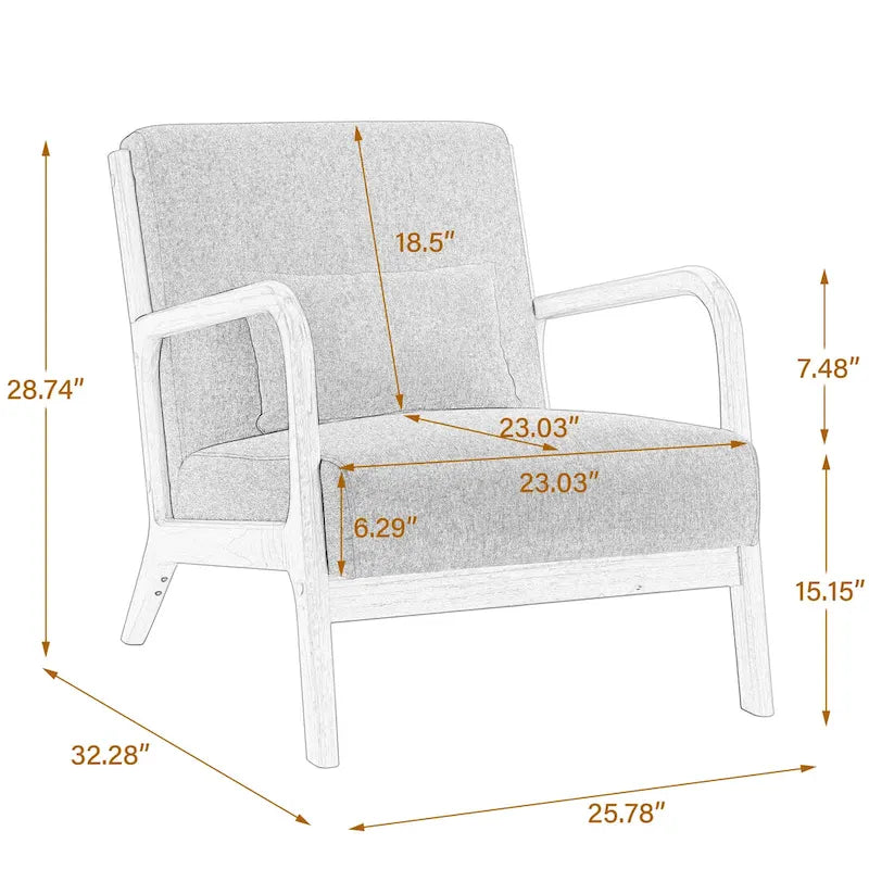 Mid-Century Modern Fabric Upholstered Wood Arm Chair