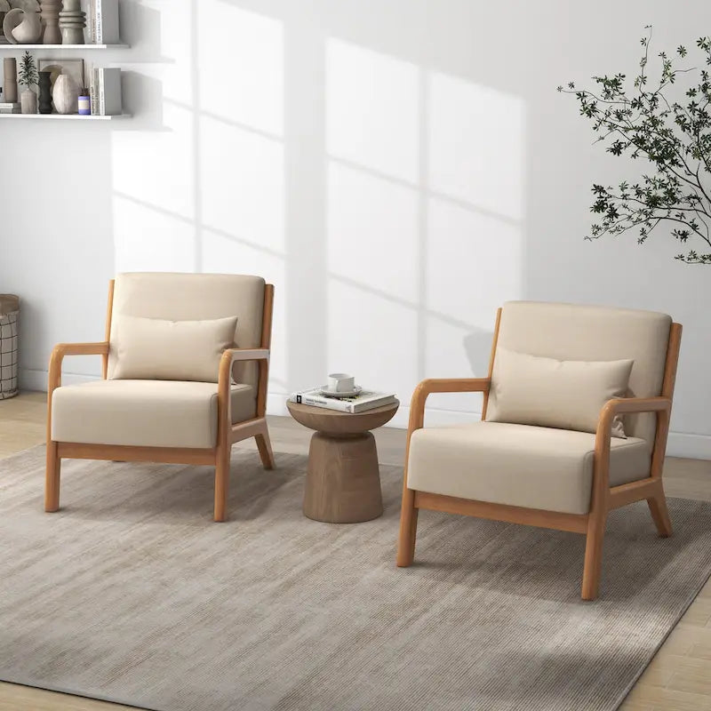 Mid-Century Modern Fabric Upholstered Wood Arm Chair