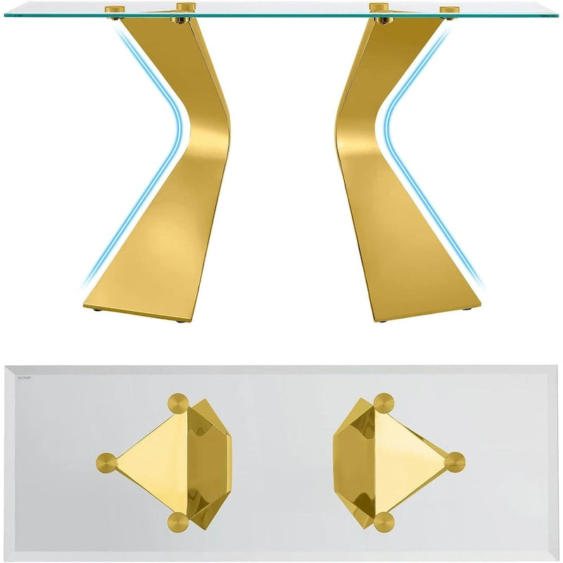 Luxury 51 inch Console Table Rectangular Sofa Entryway Console Table with Rectangle Tempered Glass Top and Metal Legs