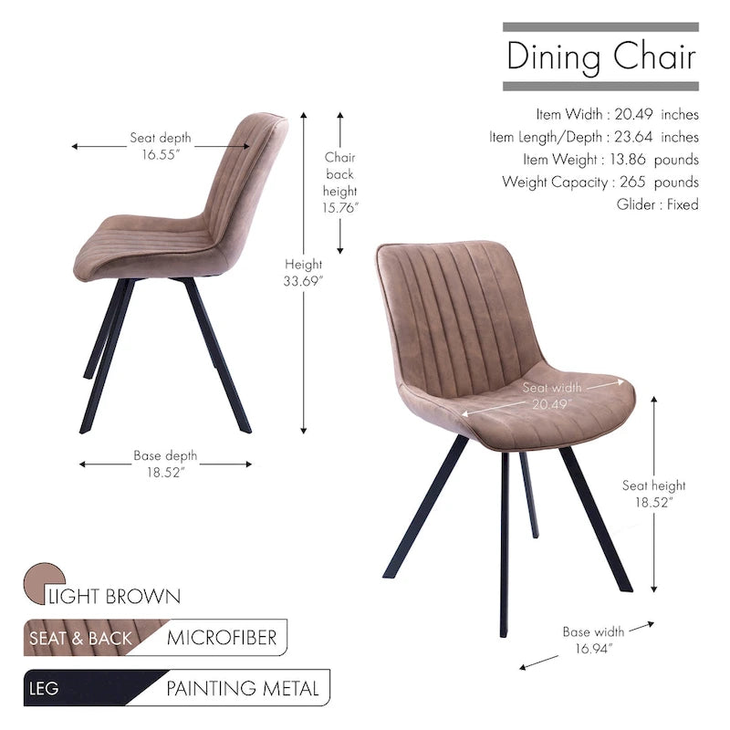 Porthos Home Vue Dining Chairs Set of 2, Microfiber and Metal Legs