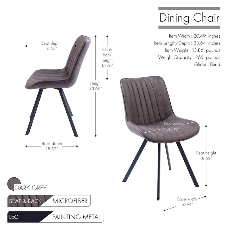 Porthos Home Vue Dining Chairs Set of 2, Microfiber and Metal Legs