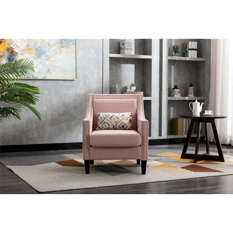 Linen Nailhead Accent Solid Wood Leg Living Room Armchair