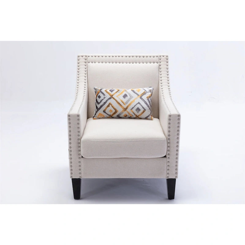 Linen Nailhead Accent Solid Wood Leg Living Room Armchair