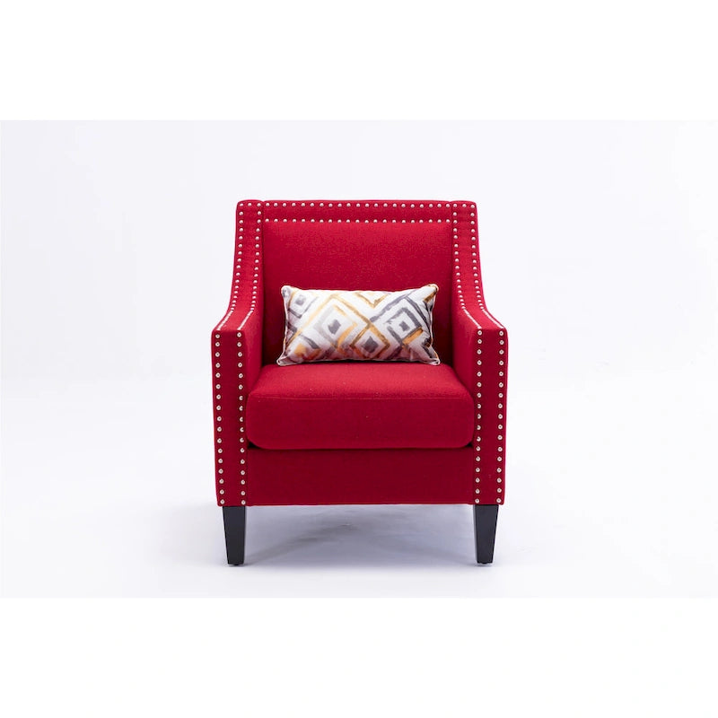 Linen Nailhead Accent Solid Wood Leg Living Room Armchair