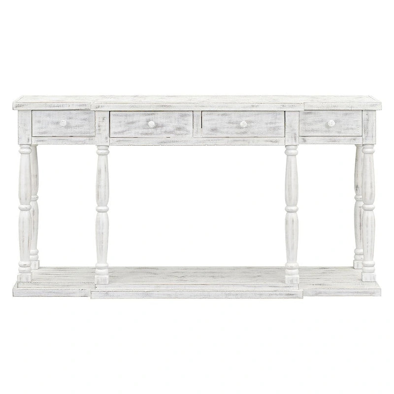 Retro Senior 4-Drawer 1-Shelf Console Table, Classic Entrance Display Table Entryway Table, Storage Sofa Table