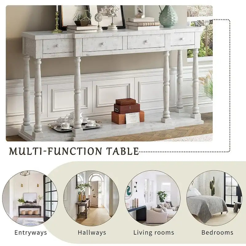 Retro Senior 4-Drawer 1-Shelf Console Table, Classic Entrance Display Table Entryway Table, Storage Sofa Table