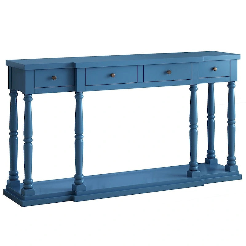 Retro Senior 4-Drawer 1-Shelf Console Table, Classic Entrance Display Table Entryway Table, Storage Sofa Table