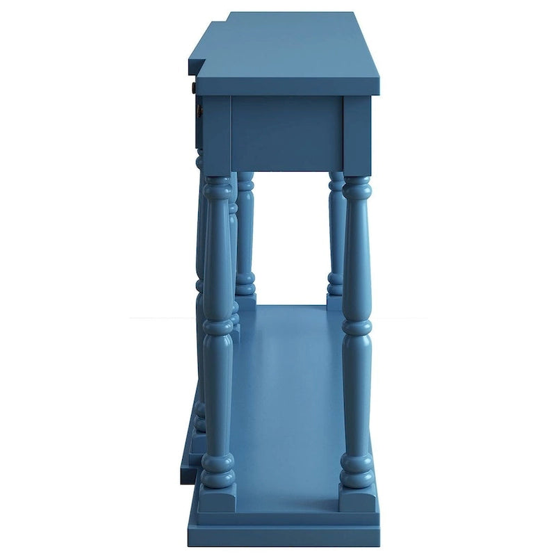 Retro Senior 4-Drawer 1-Shelf Console Table, Classic Entrance Display Table Entryway Table, Storage Sofa Table