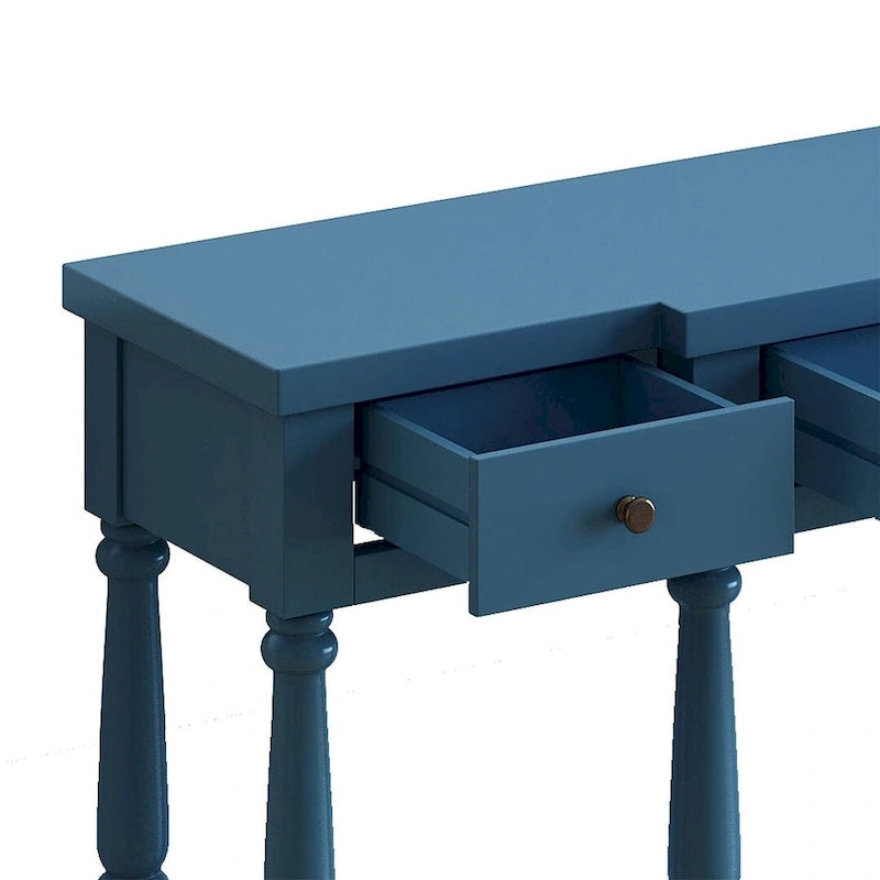 Retro Senior 4-Drawer 1-Shelf Console Table, Classic Entrance Display Table Entryway Table, Storage Sofa Table