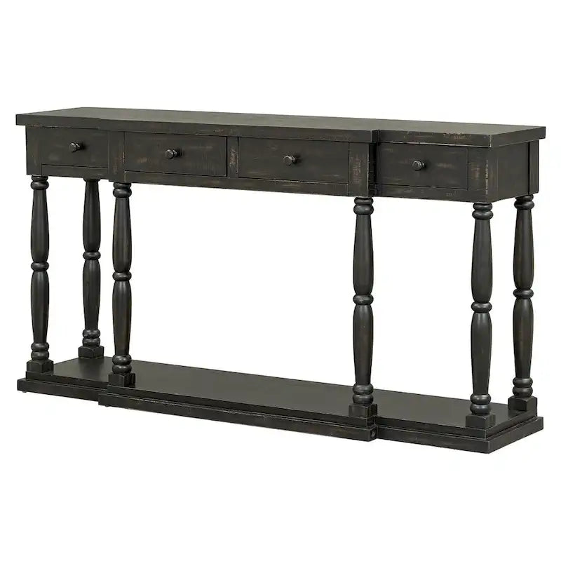 Retro Senior 4-Drawer 1-Shelf Console Table, Classic Entrance Display Table Entryway Table, Storage Sofa Table