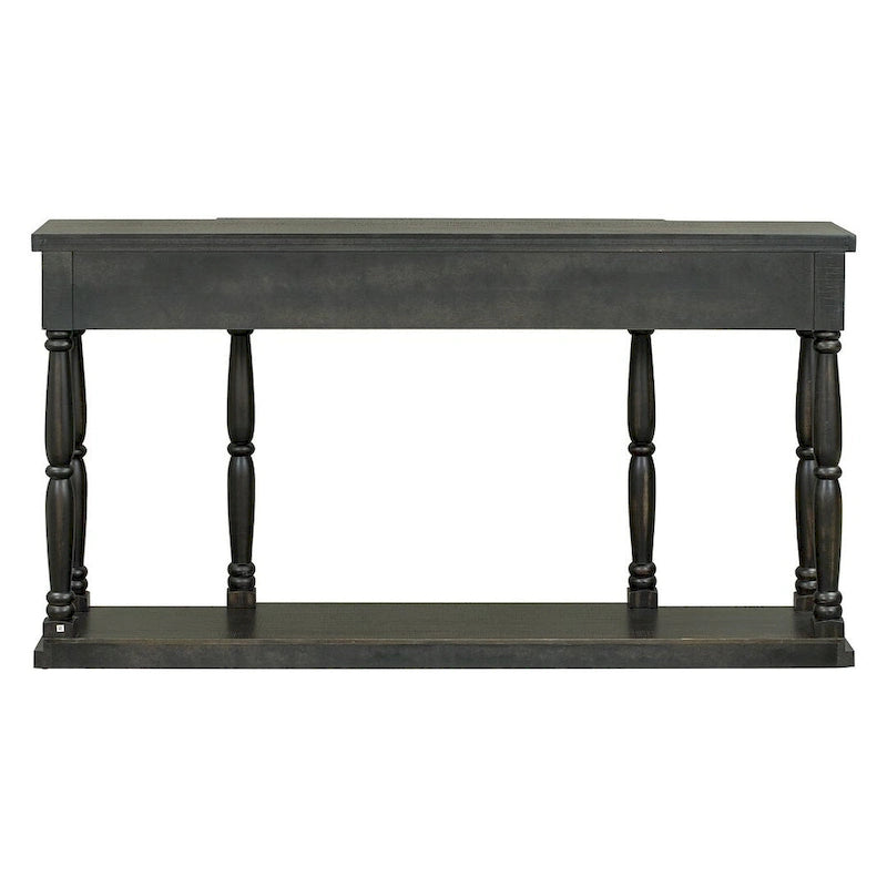 Retro Senior 4-Drawer 1-Shelf Console Table, Classic Entrance Display Table Entryway Table, Storage Sofa Table