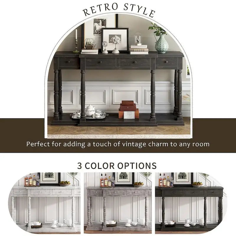 Retro Senior 4-Drawer 1-Shelf Console Table, Classic Entrance Display Table Entryway Table, Storage Sofa Table