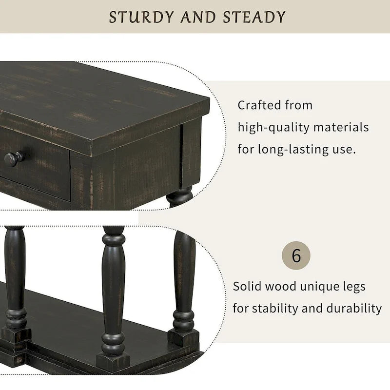 Retro Senior 4-Drawer 1-Shelf Console Table, Classic Entrance Display Table Entryway Table, Storage Sofa Table