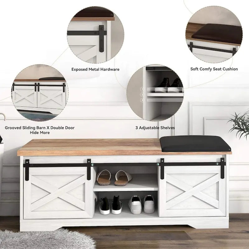 47 Farmhouse Entryway Shoe Bench with Thickened Cushion